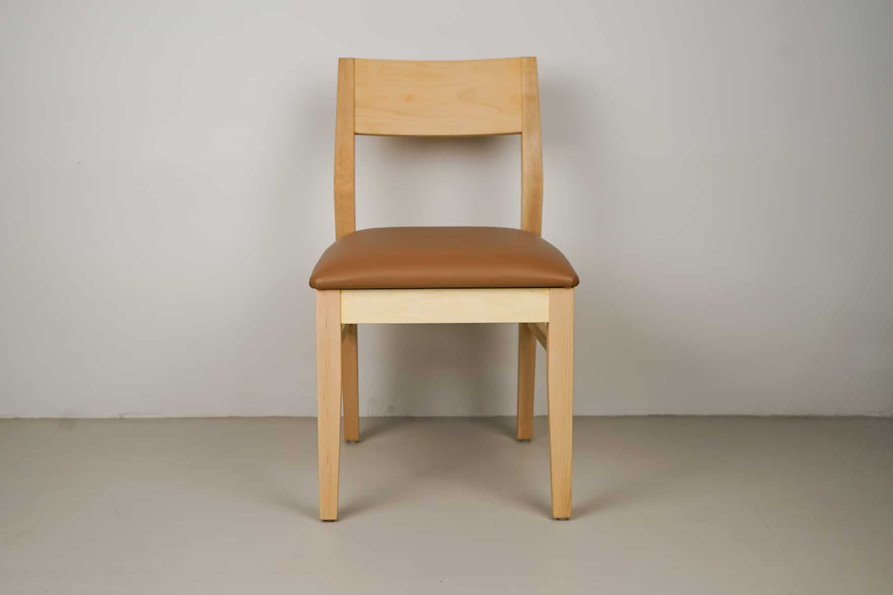 cashew leather seat on natural maple chair