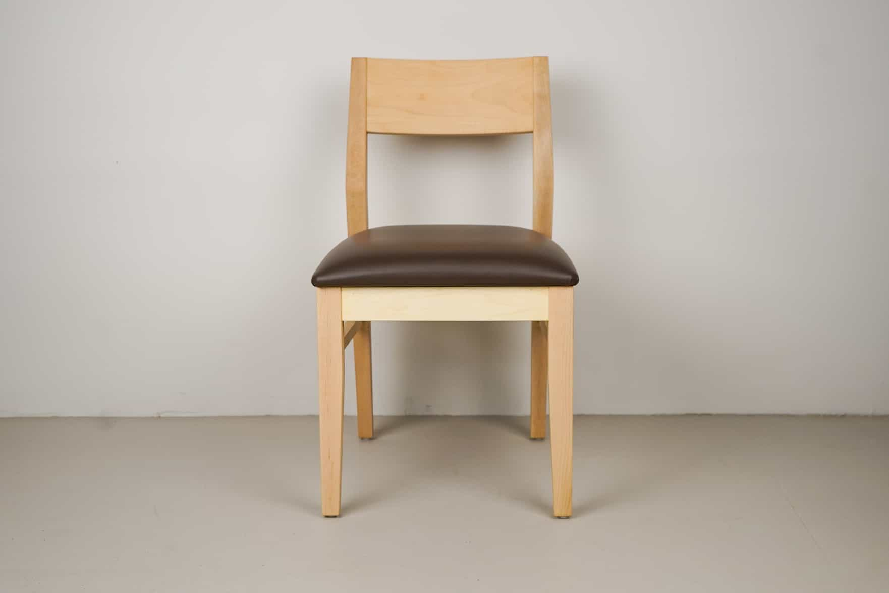 cocoa leather seat on natural maple chair