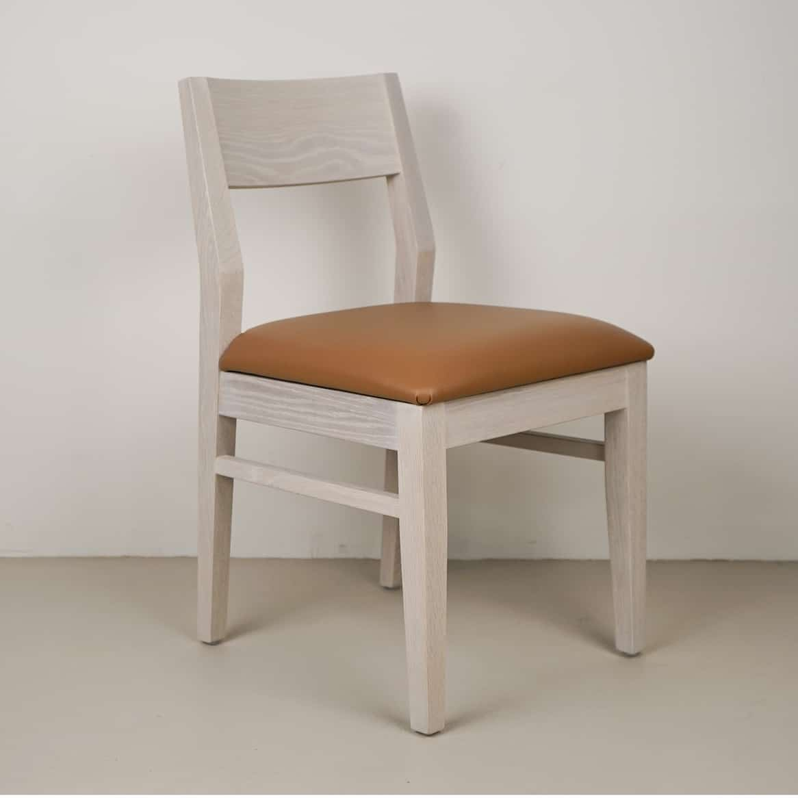 cashew leather seat on white oak chair