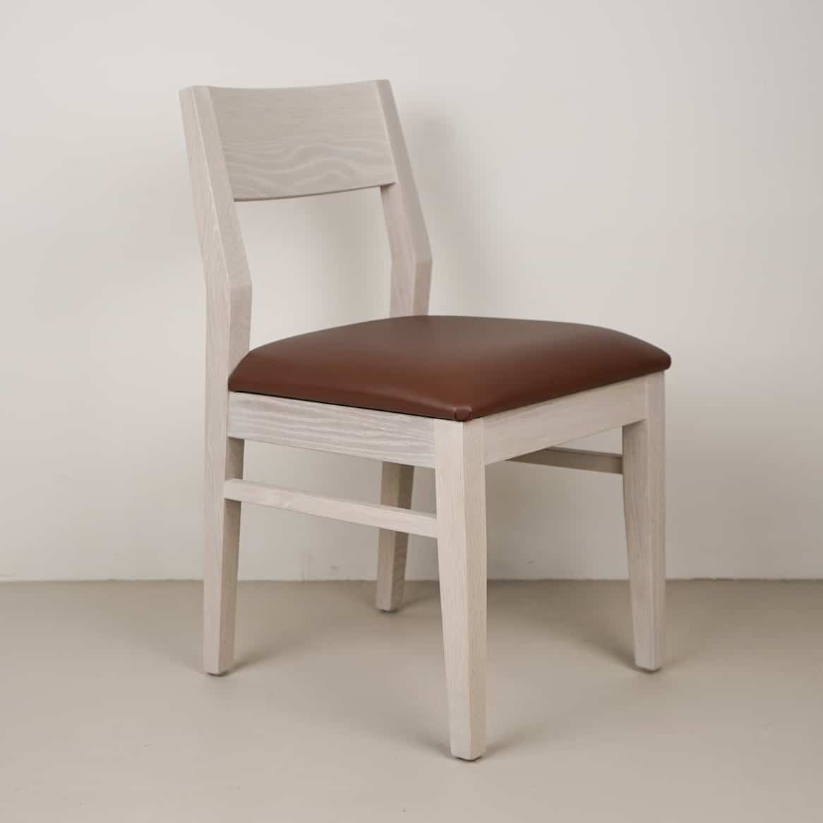 chestnut leather seat on white oak chair