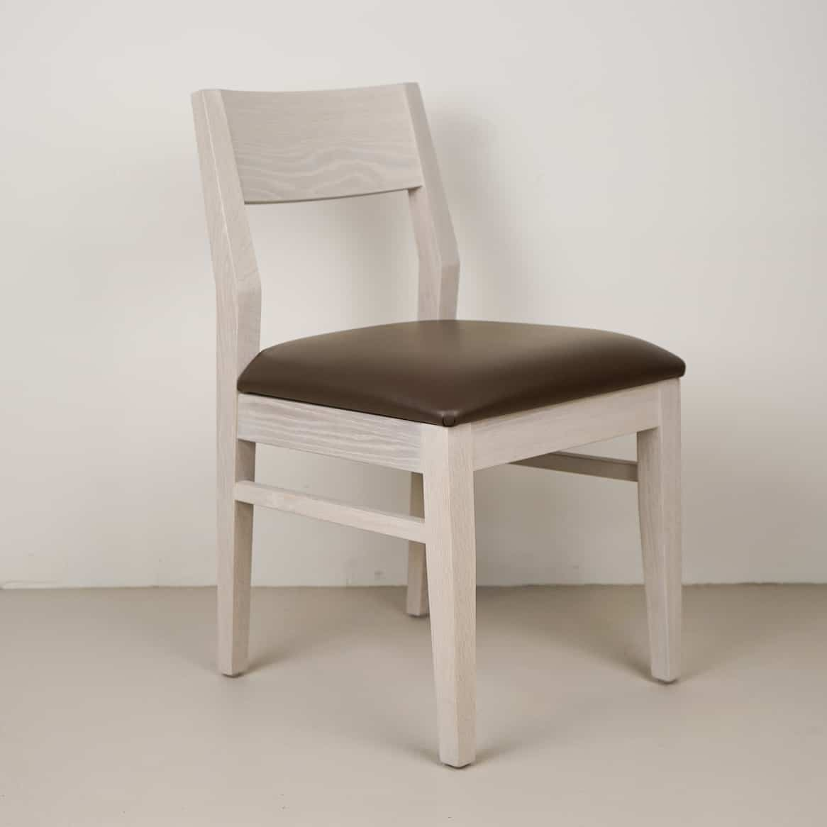 cocoa leather seat on white oak chair