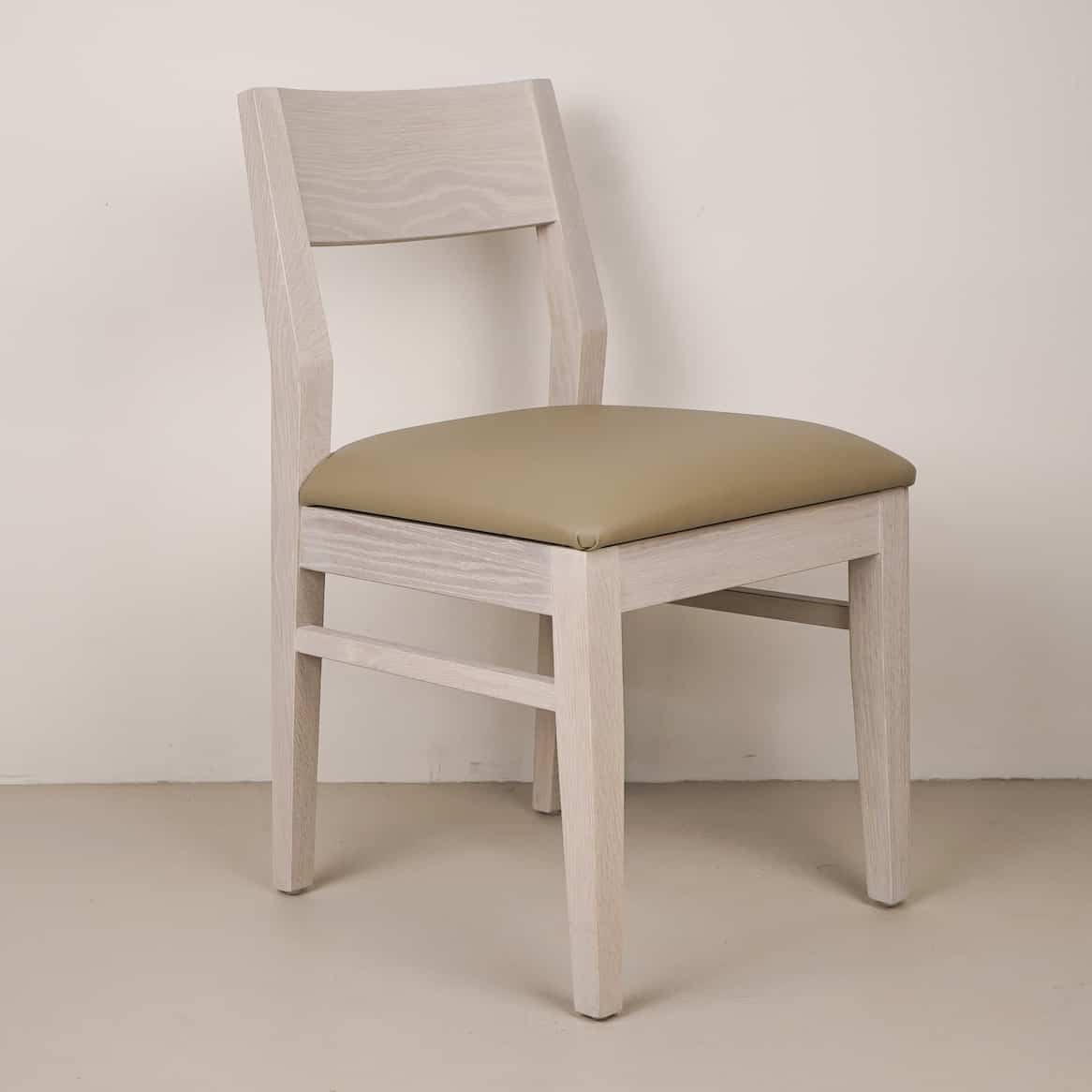 driftwood faux leather seat on white oak chair