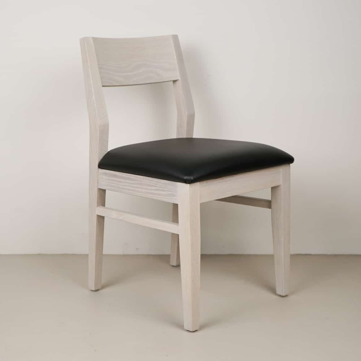 midnight leather seat on white oak chair