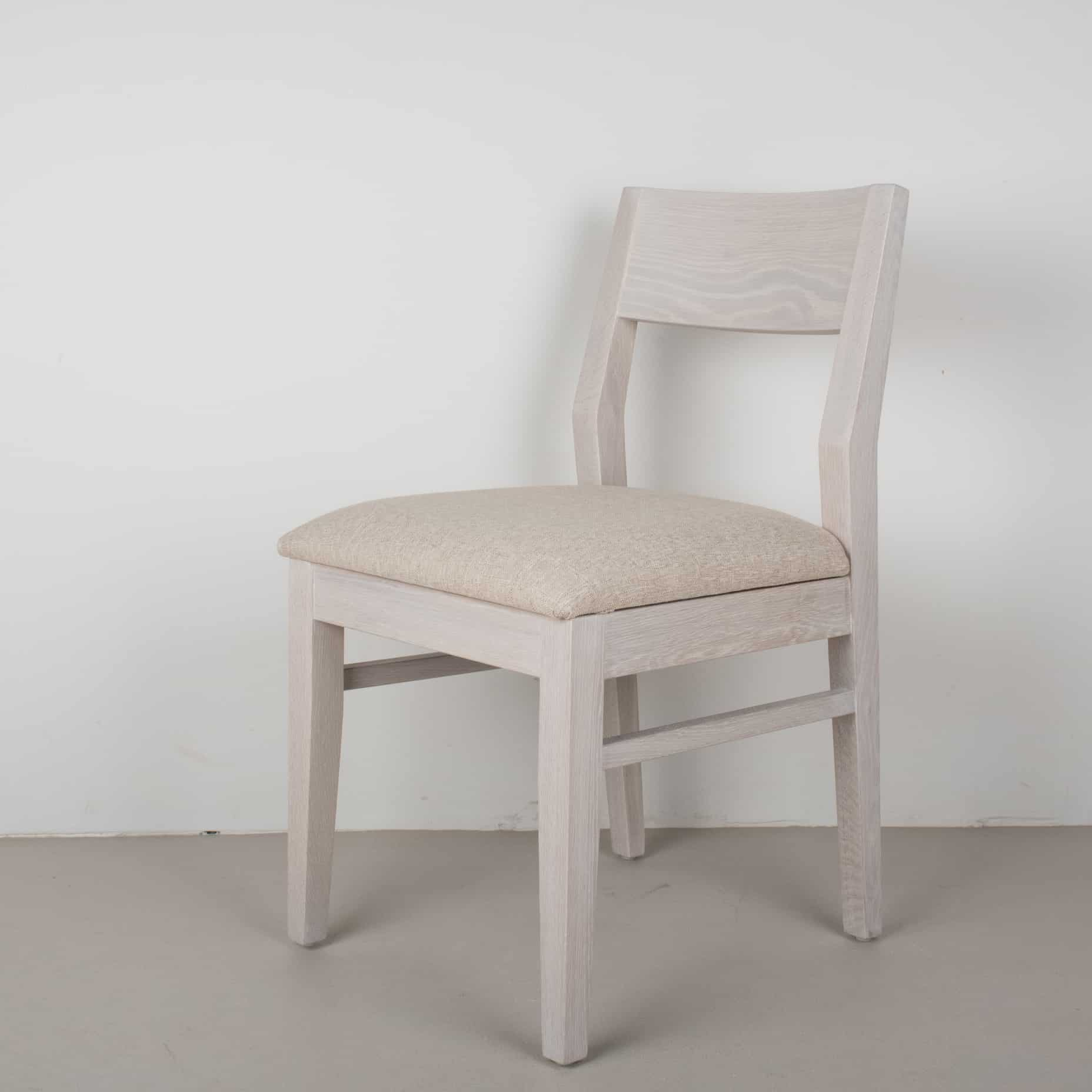 sand fabric seat on white oak chair