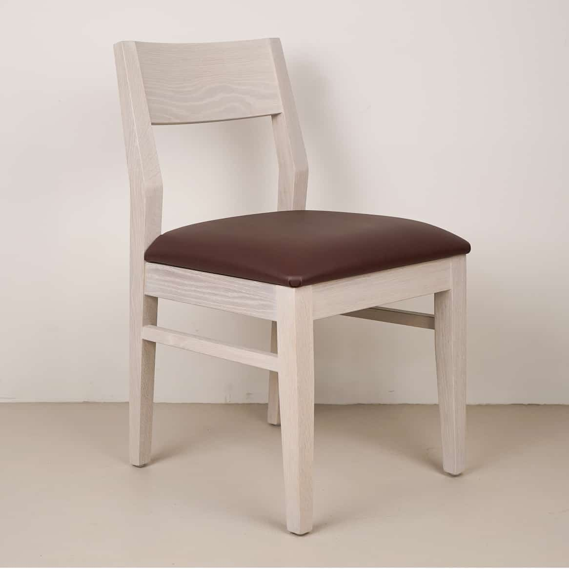 wine faux leather seat on white oak chair