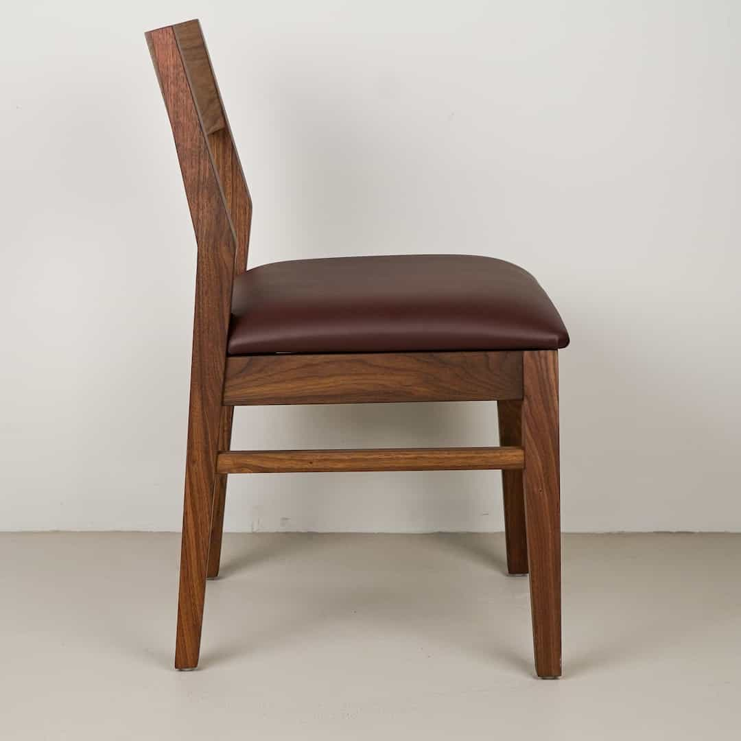 wine faux leather seat on walnut chair