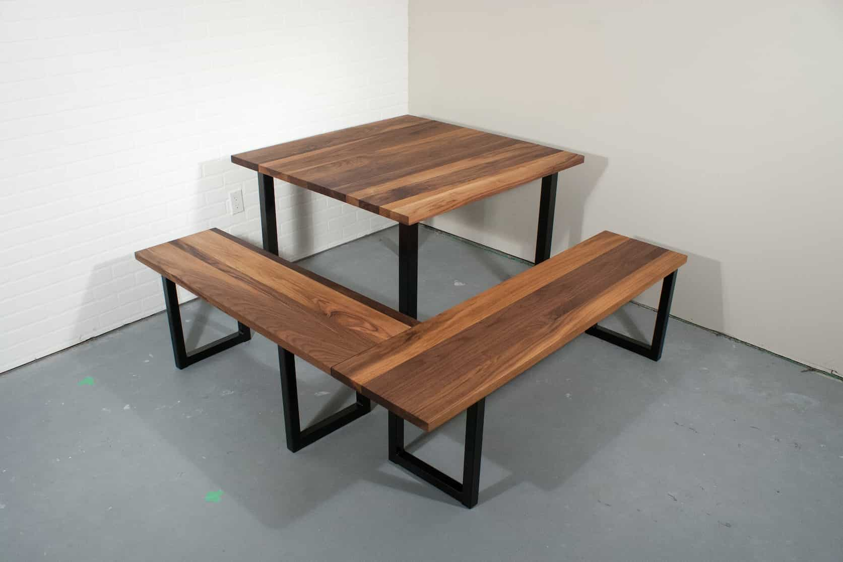 square walnut table with benches