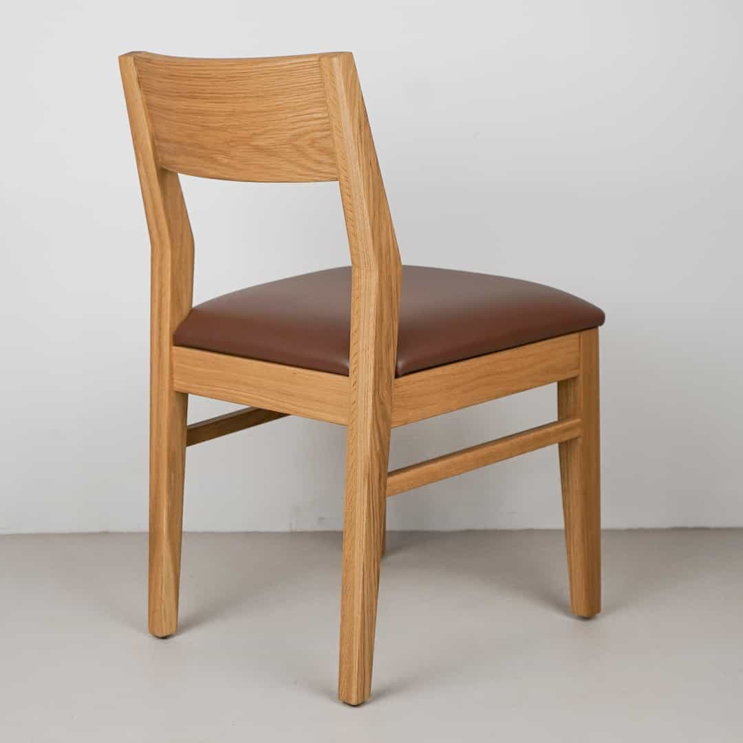 chestnut leather seat on natural oak chair