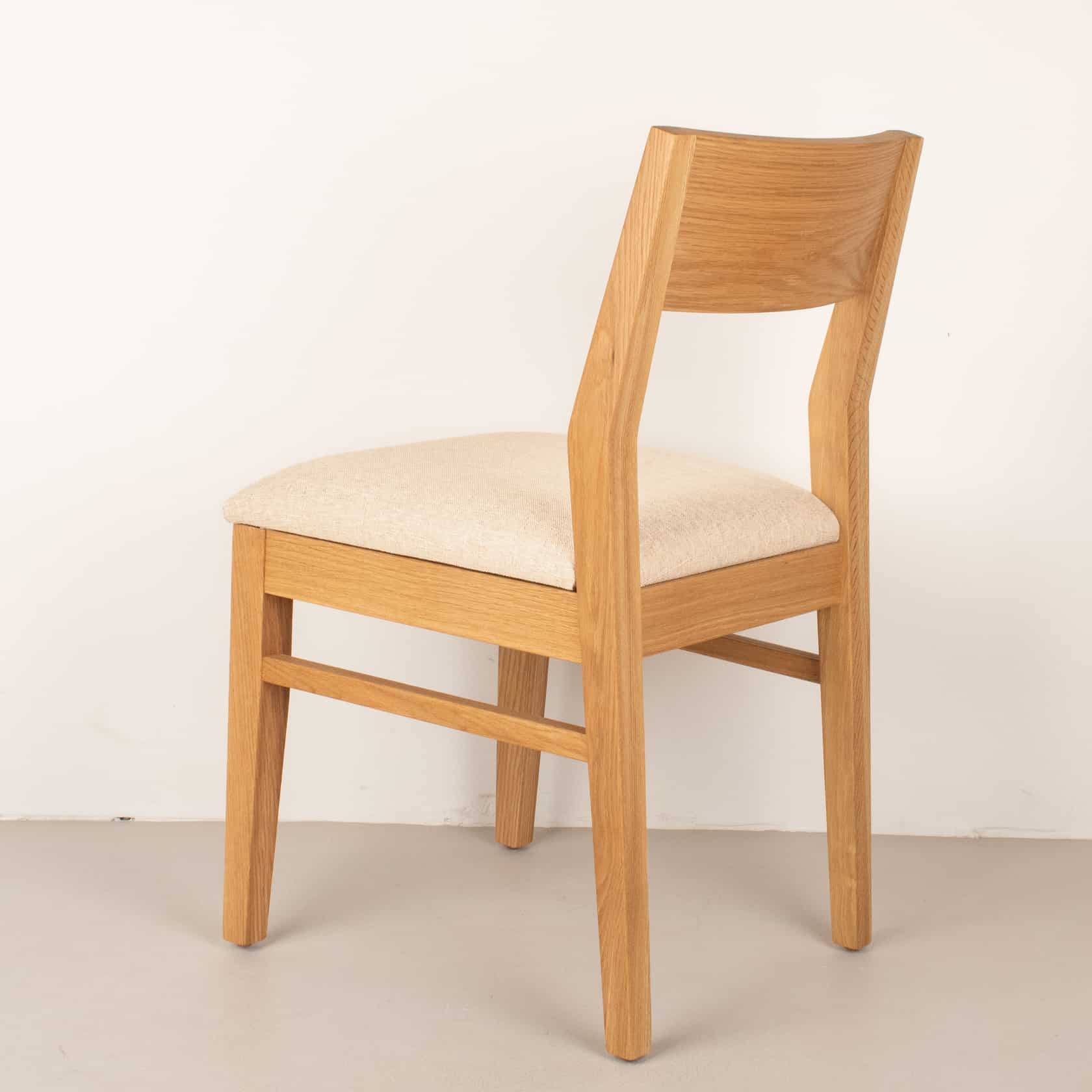 sand fabric seat on natural oak chair