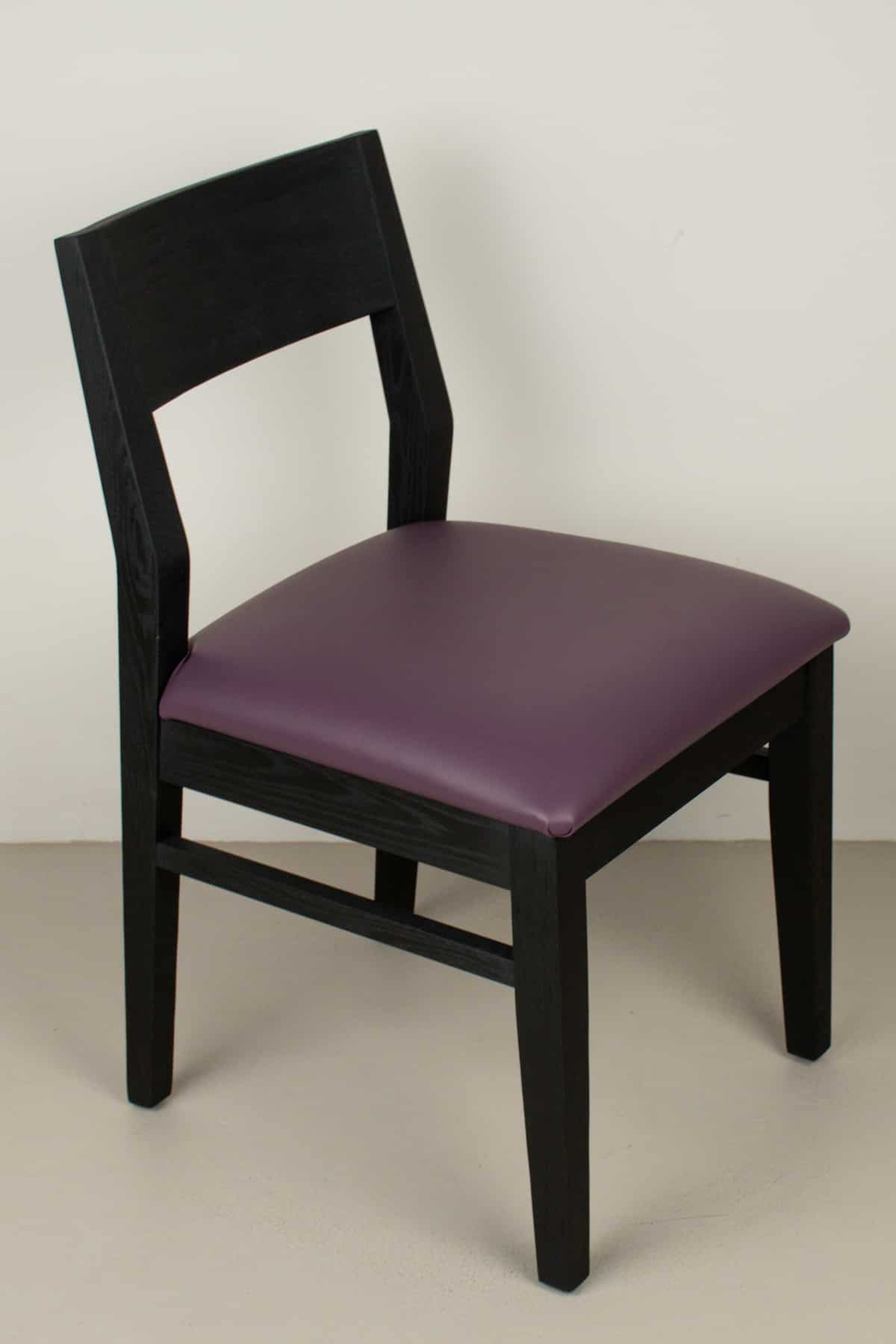 plum faux leather seat on black oak chair