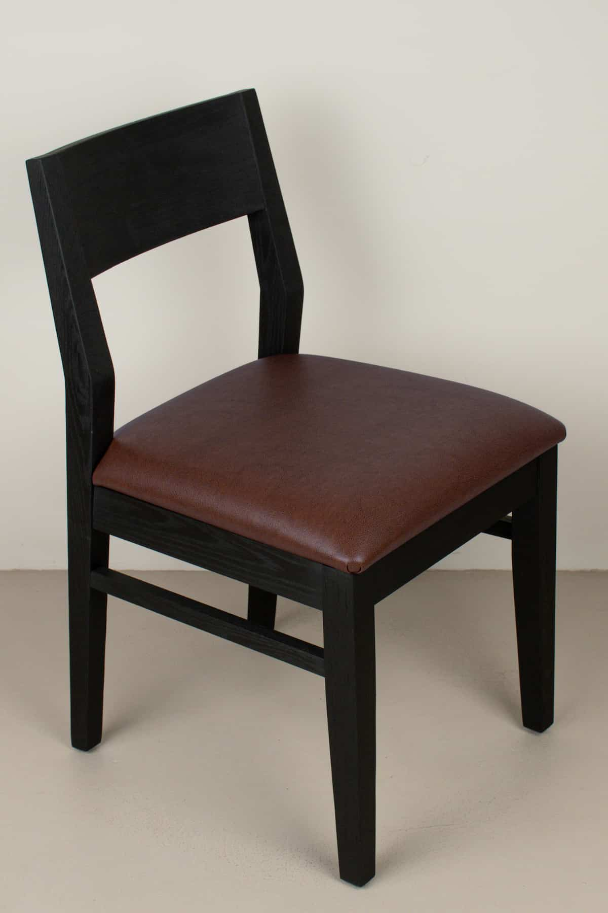 toffee faux leather seat on black oak chair