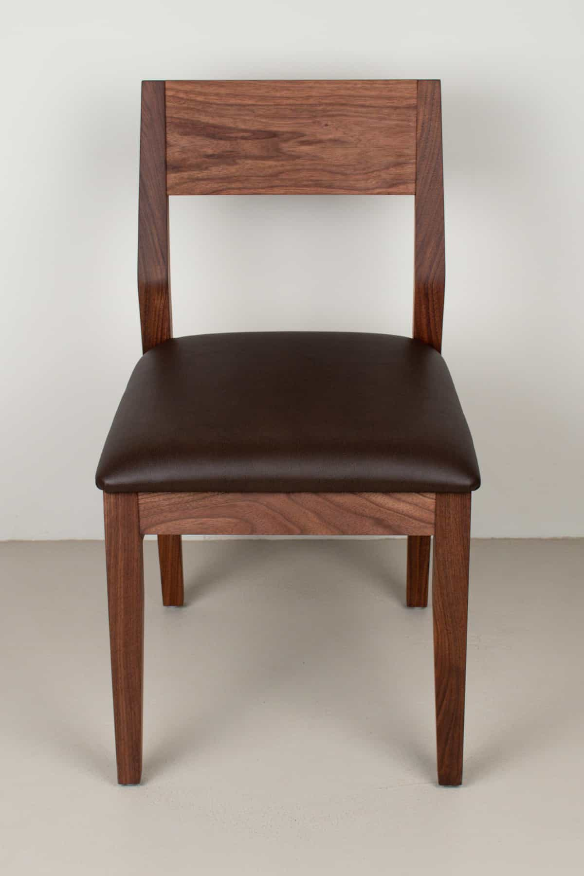 chocolate faux leather seat on walnut chair