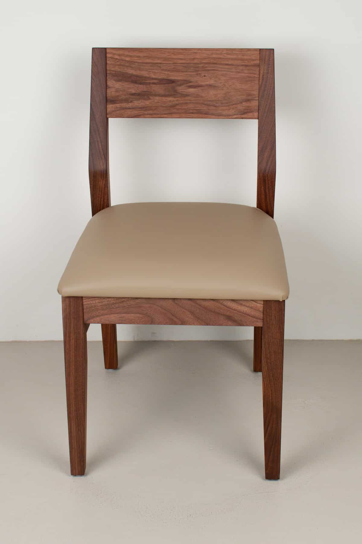 driftwood faux leather seat on walnut chair