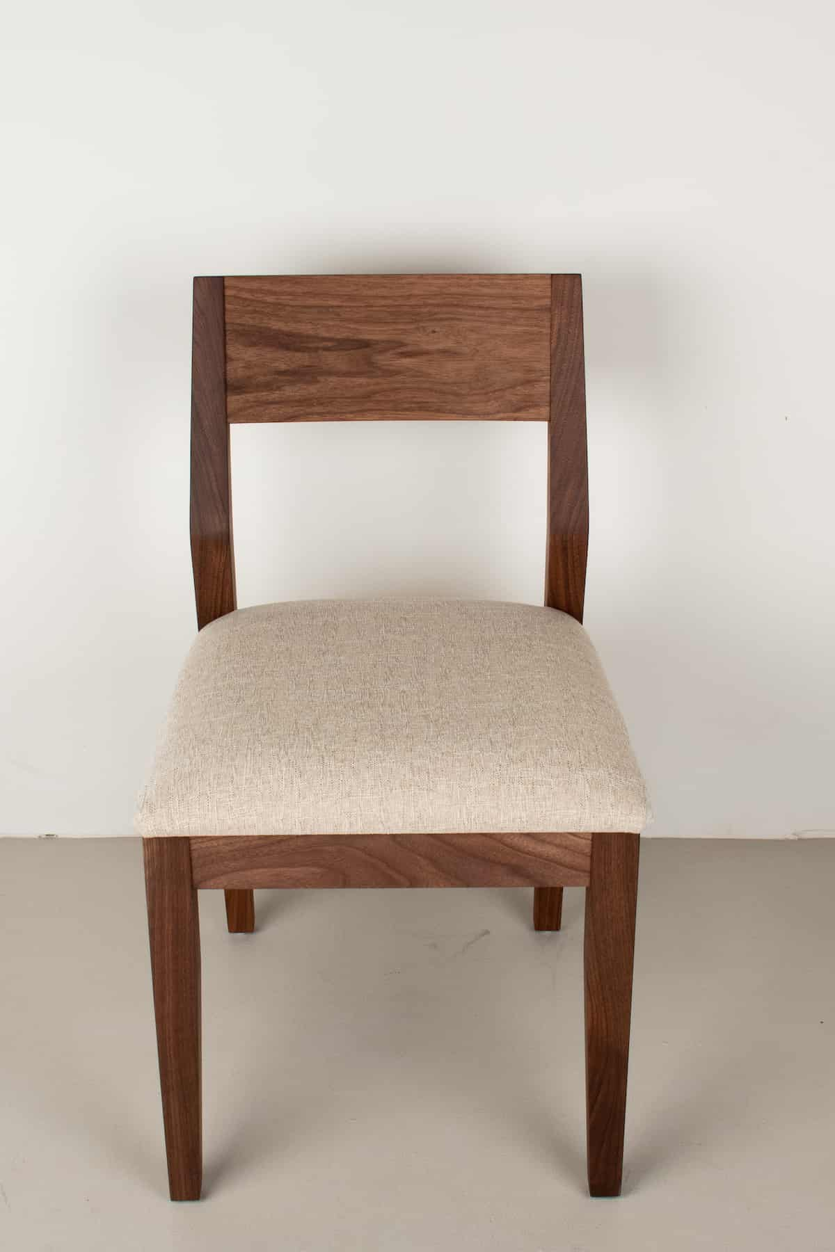 sand fabric seat on walnut chair