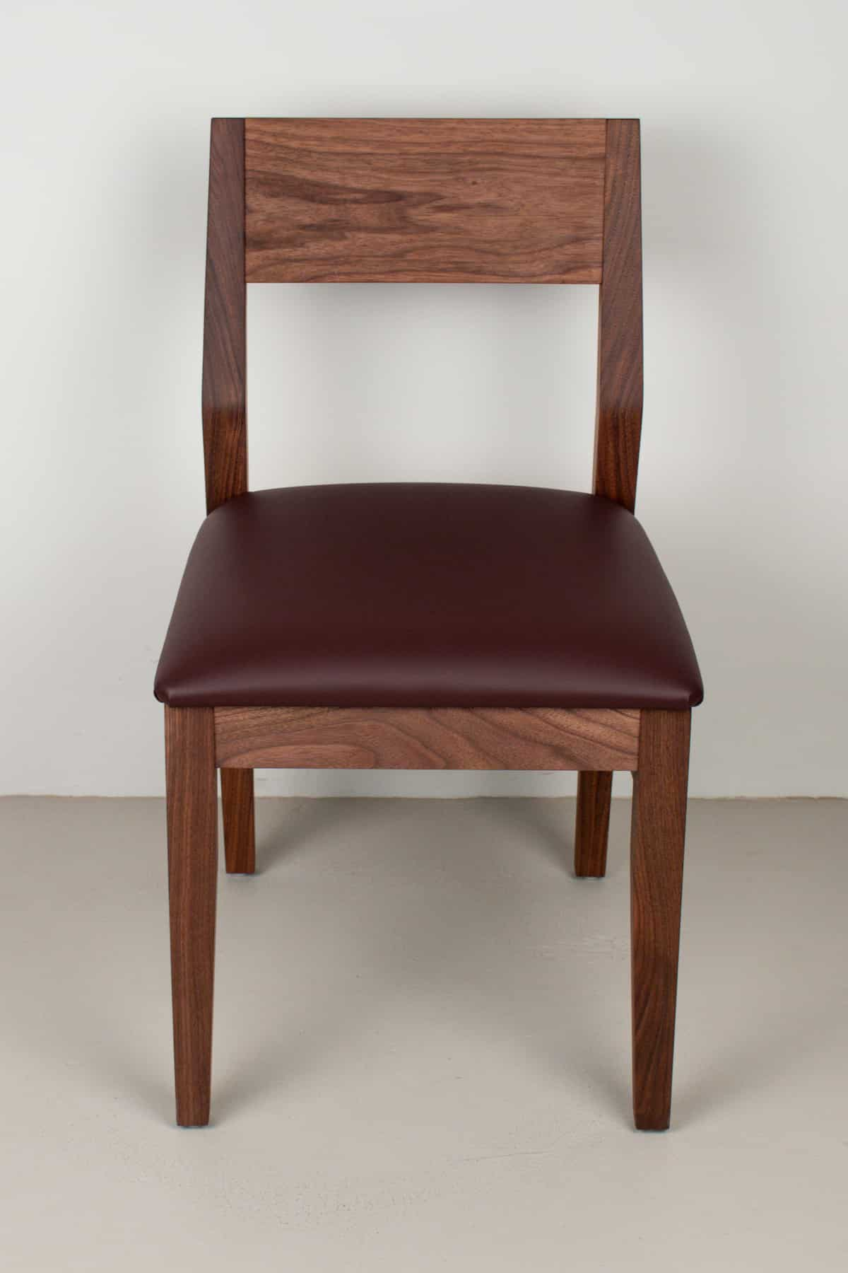 wine faux leather seat on walnut chair