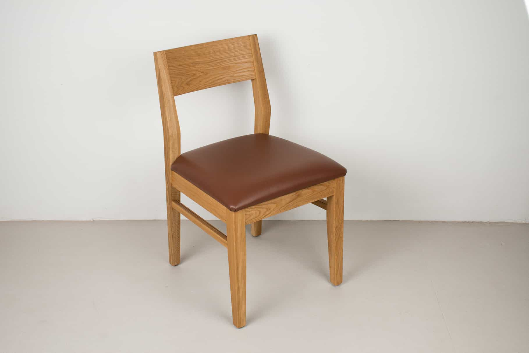 chestnut leather seat on natural oak chair