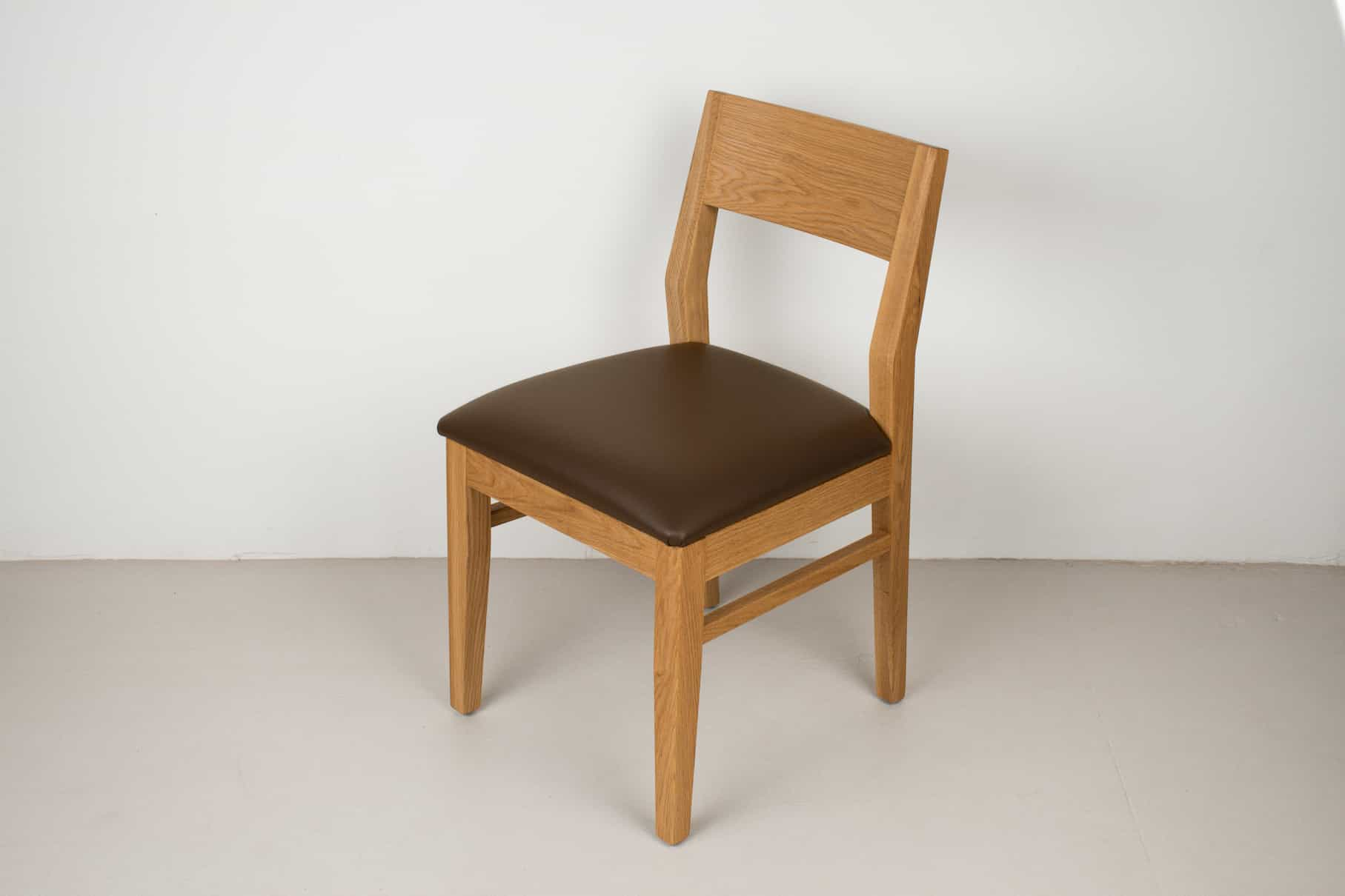 cocoa leather seat on natural oak chair