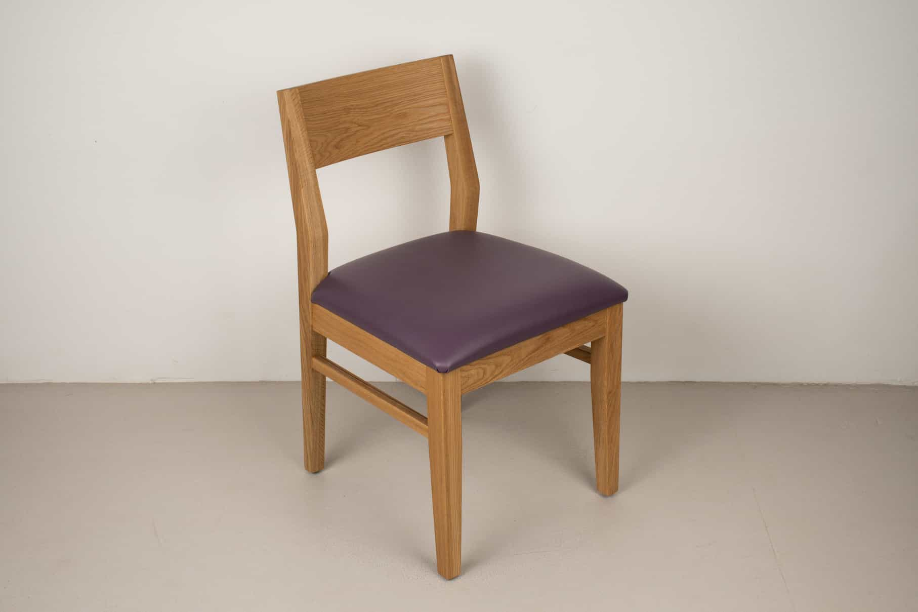 plum faux leather seat on natural oak chair