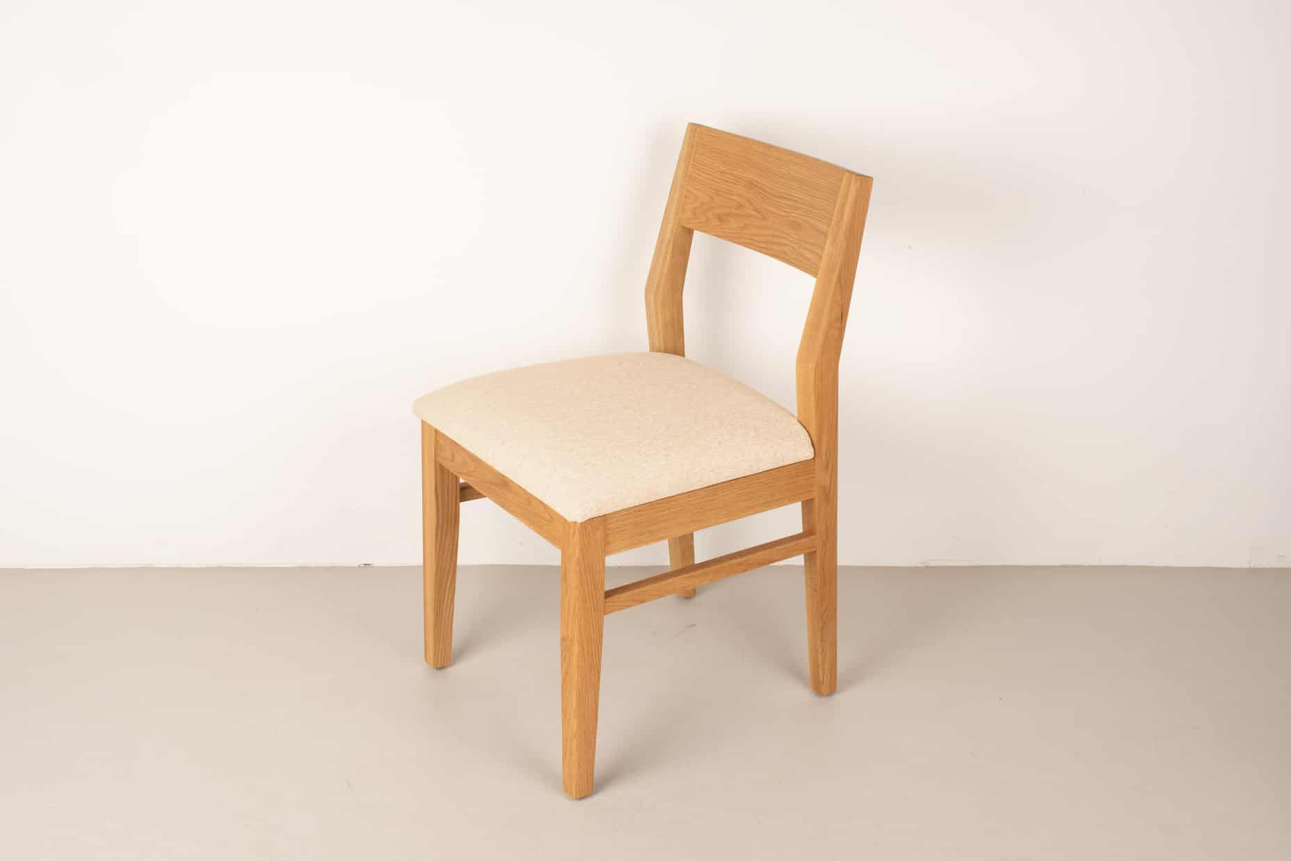 sand fabric seat on natural oak chair