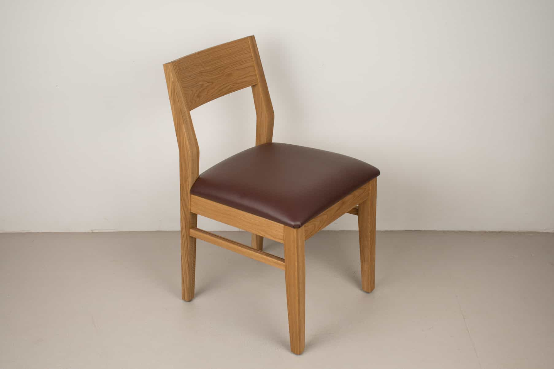 wine faux leather seat on natural oak chair