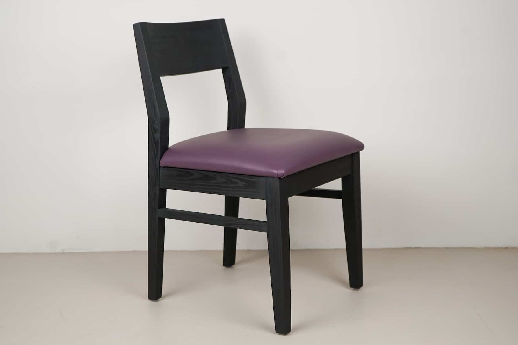 oak aubrey chairs in black with plum seats