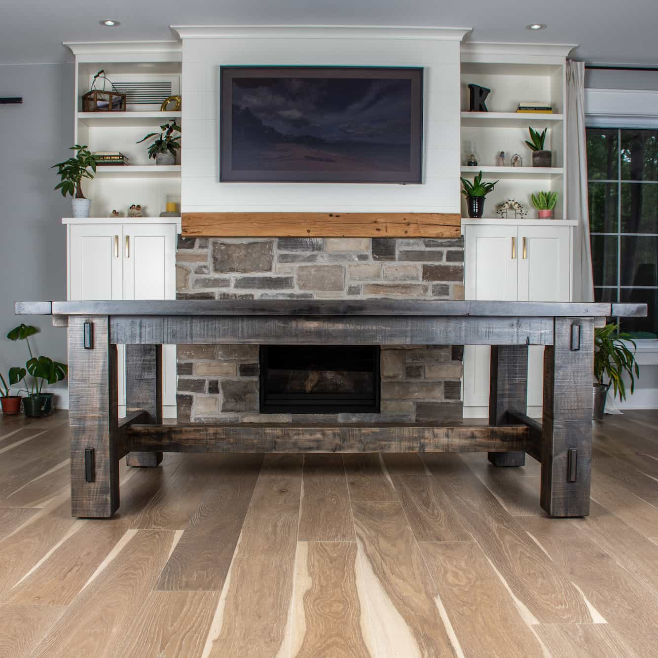 rustic farmhouse table in smoke finish