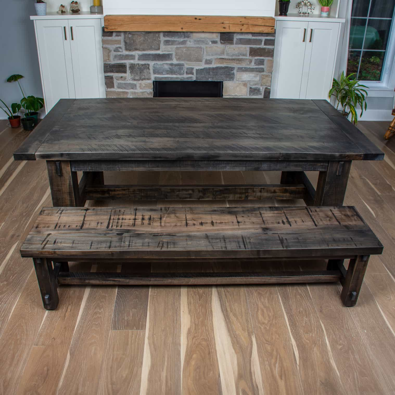 rustic farmhouse table in smoke finish