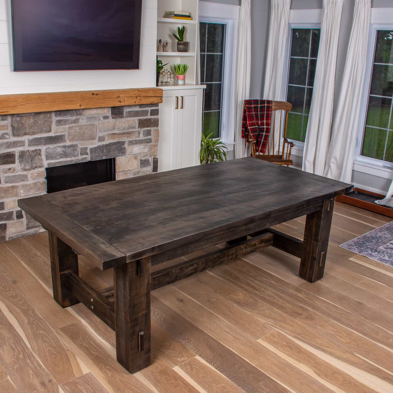 rustic farmhouse table in smoke finish