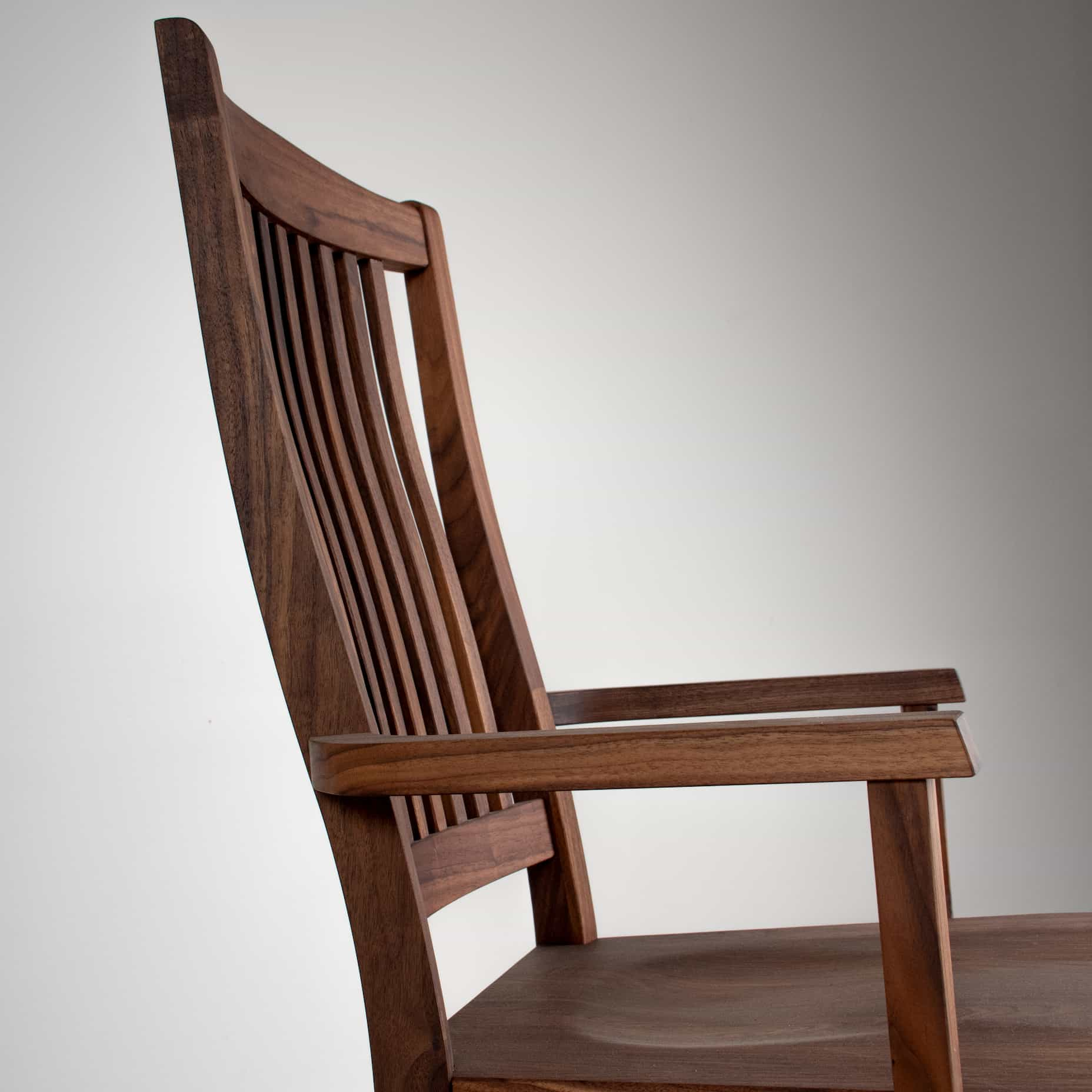 high back walnut dining chair with arms