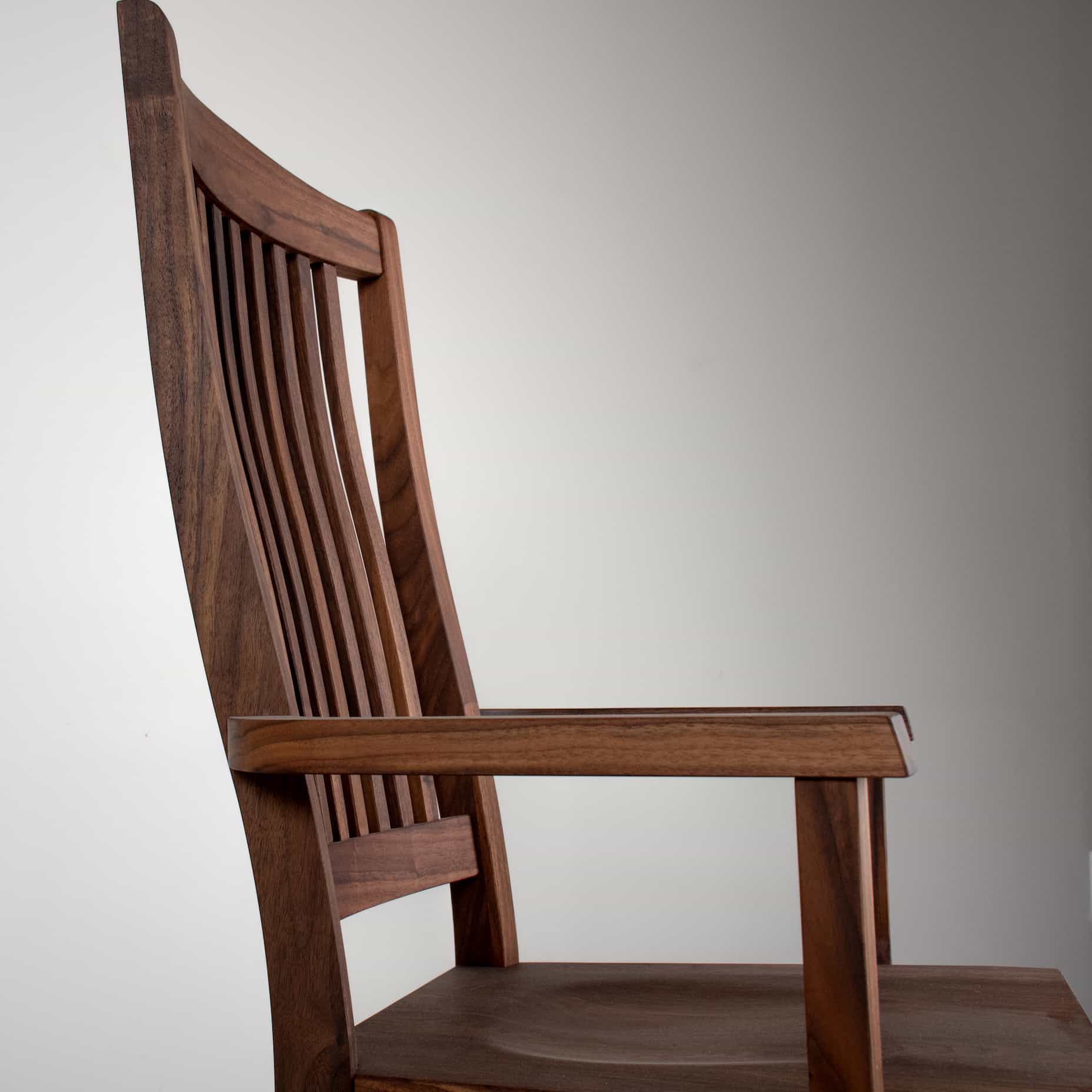 high back walnut dining chair with arms