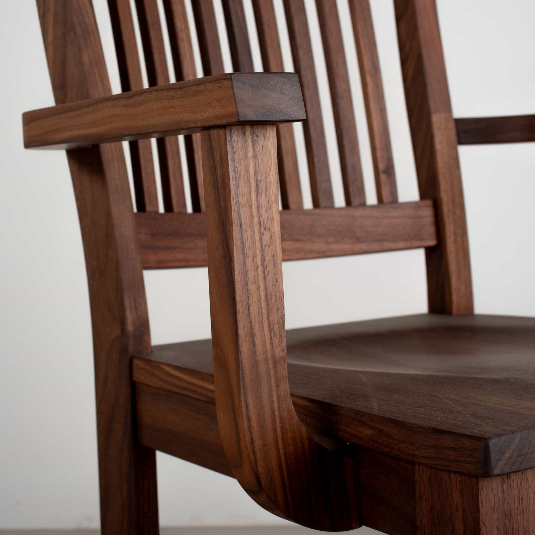 high back walnut dining chair with arms