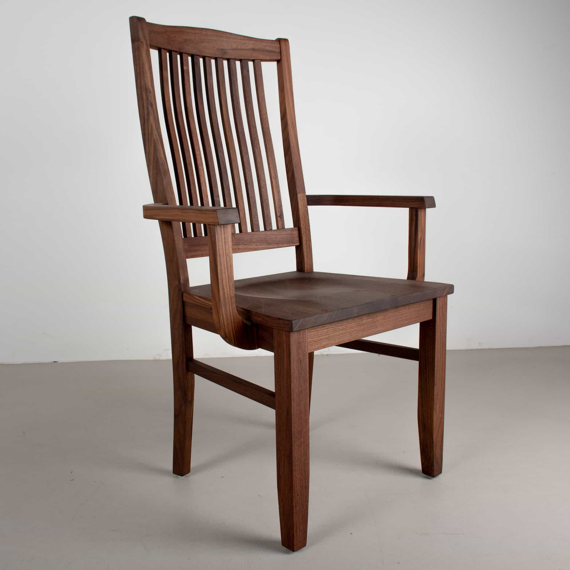 high back walnut dining chair with arms