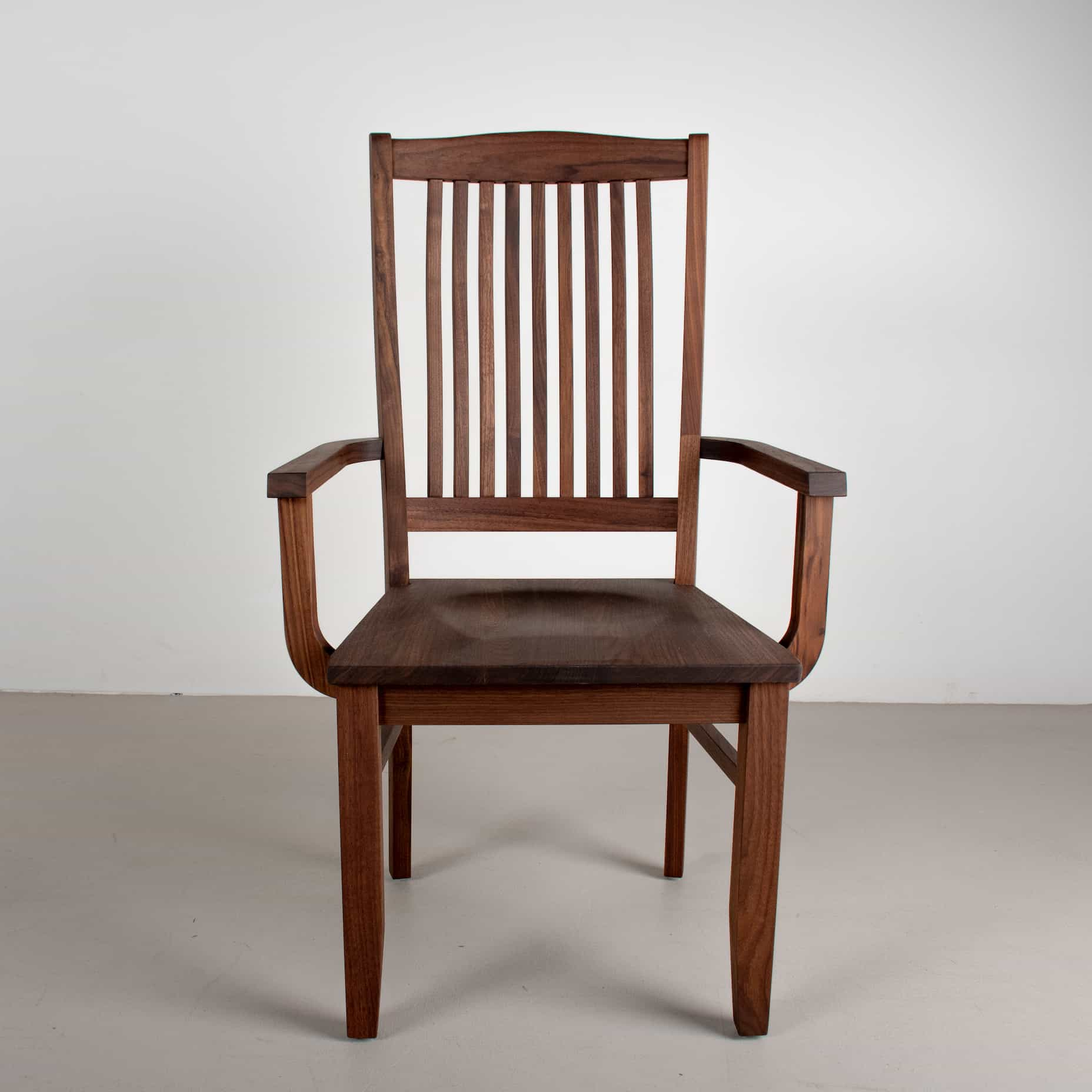 high back walnut dining chair with arms