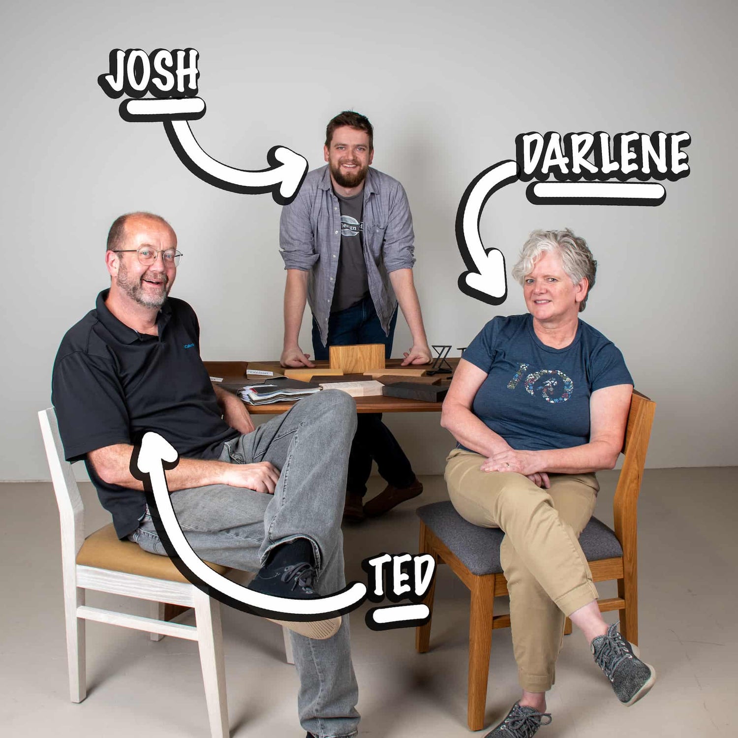 Ted, Josh and Darlene Loewen sit at a table together