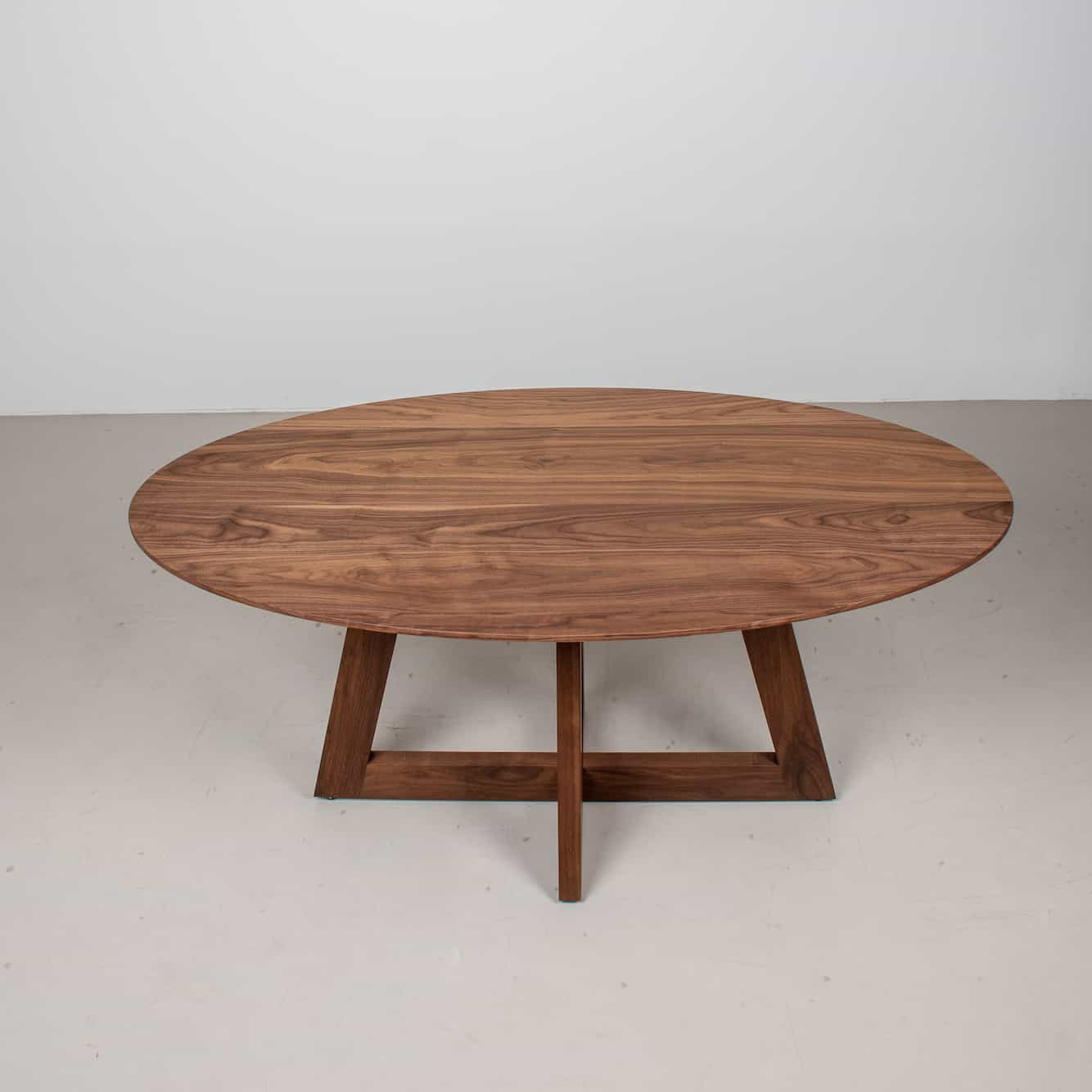 walnut elliptical oval pedestal table