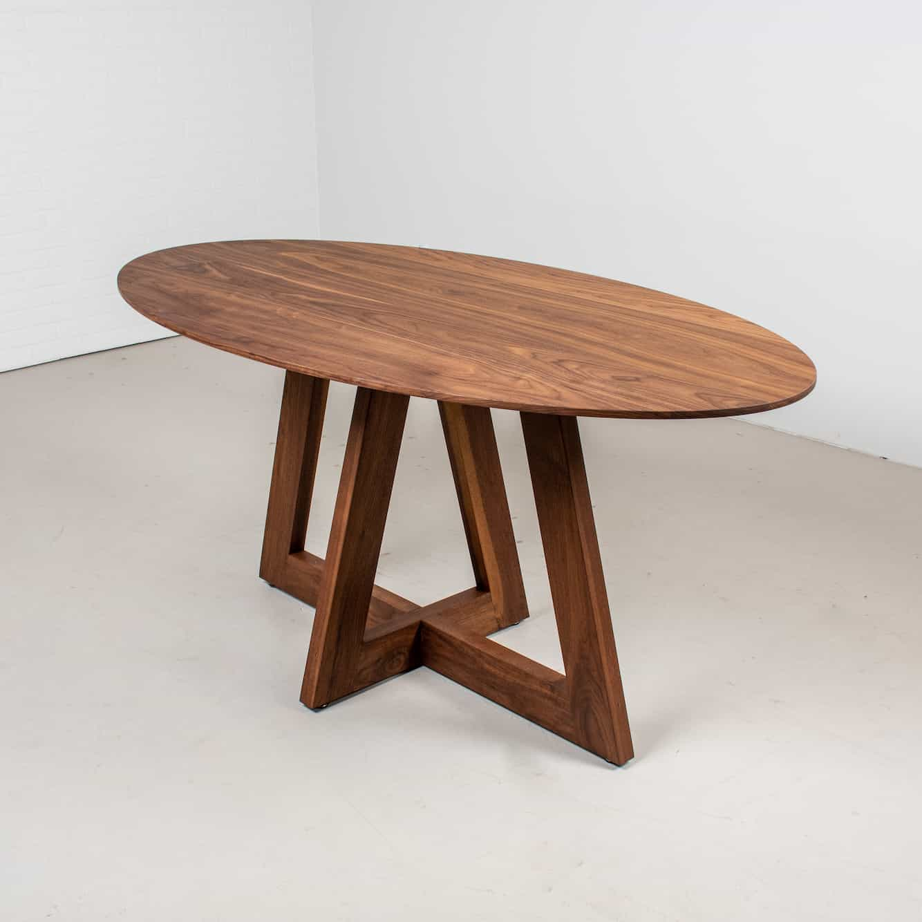 walnut elliptical oval pedestal table