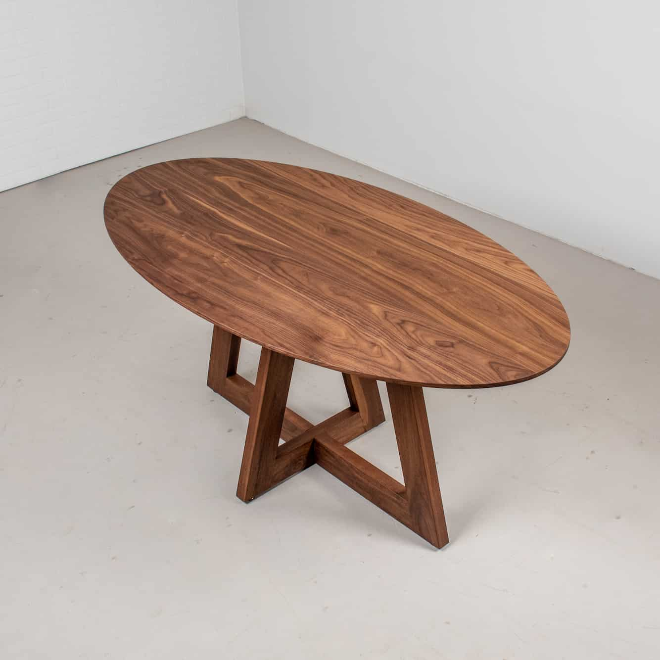 walnut elliptical oval pedestal table