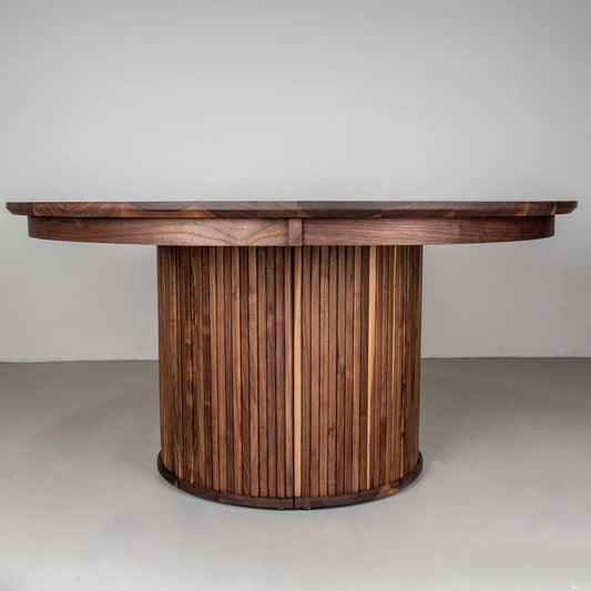 round walnut extendable pedestal table