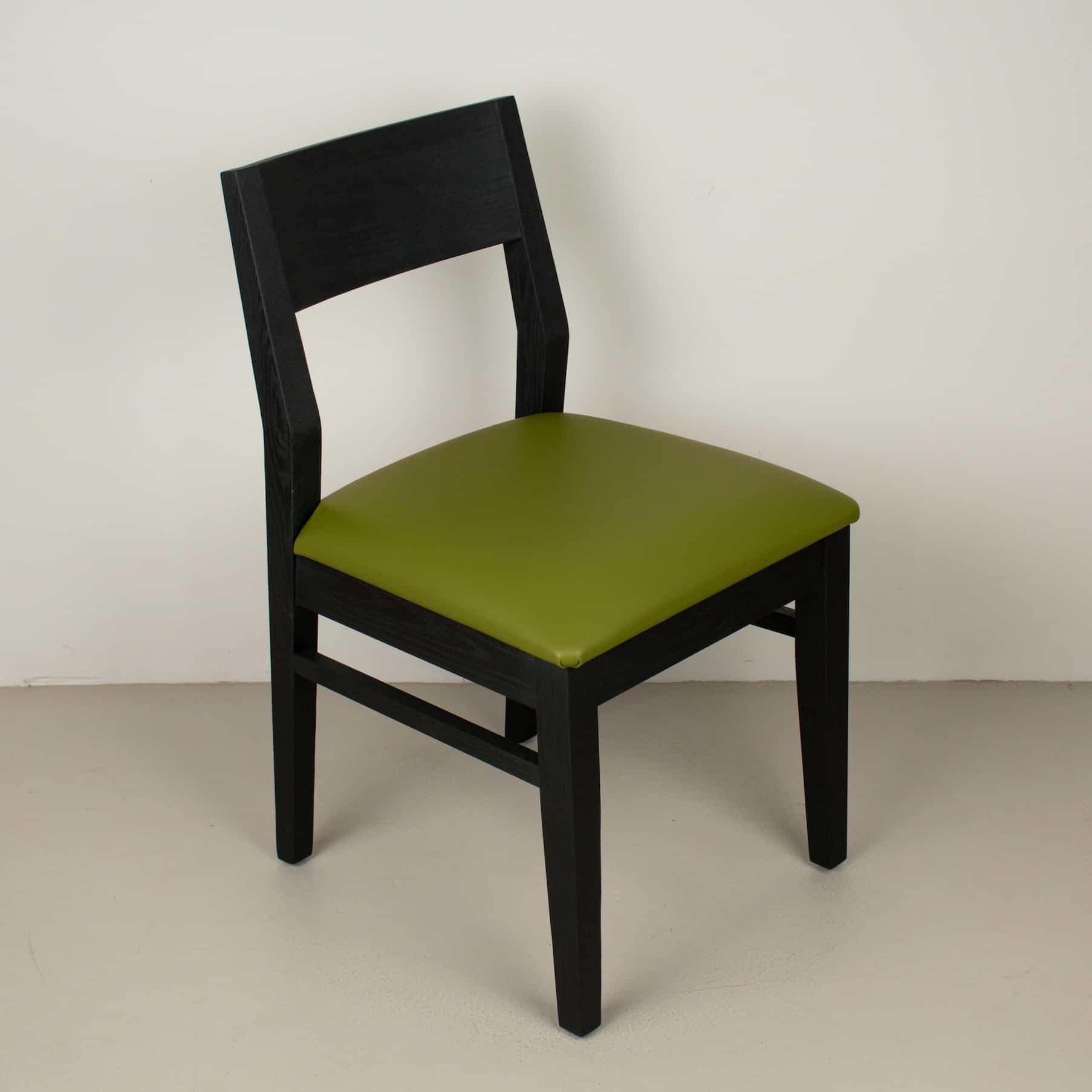 black dining chair with avocado seat cushion