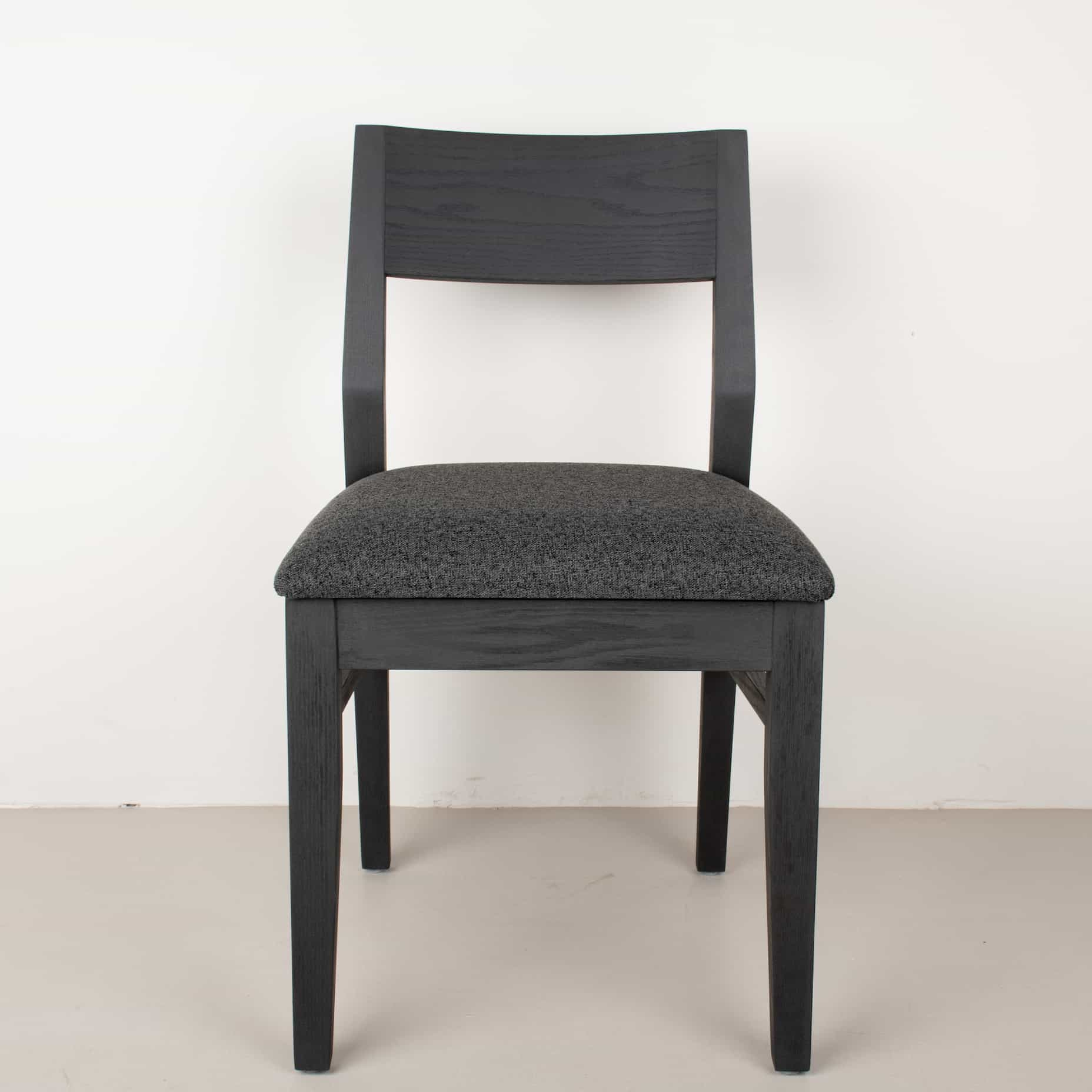 black dining chair with charcoal fabric seat