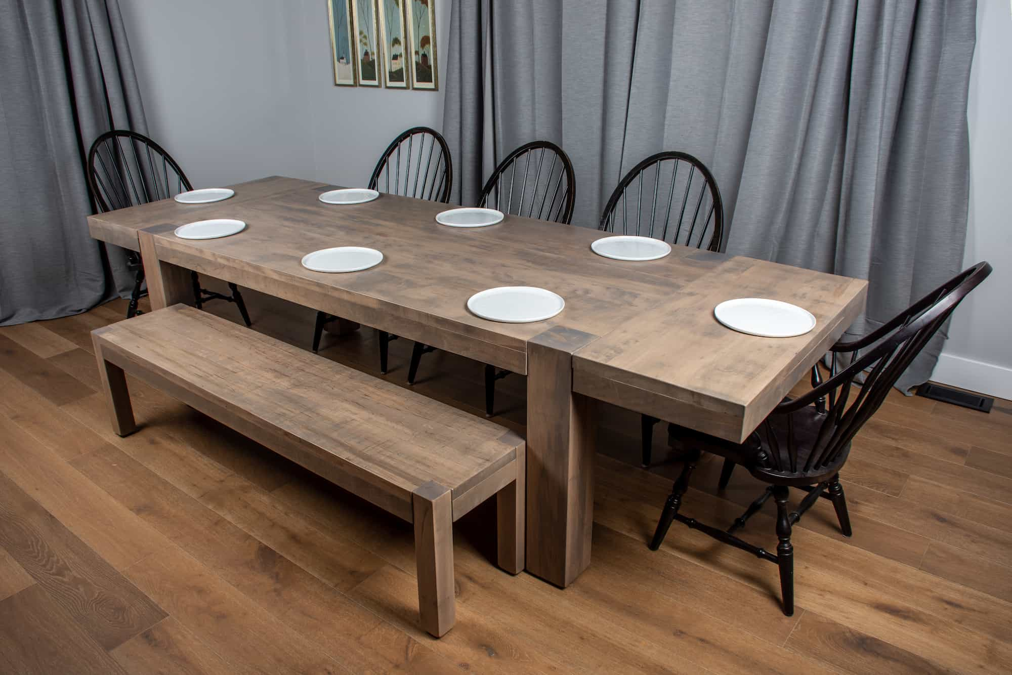 extendable farmhouse dining table and bench