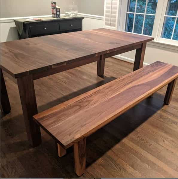 extendable walnut table and bench