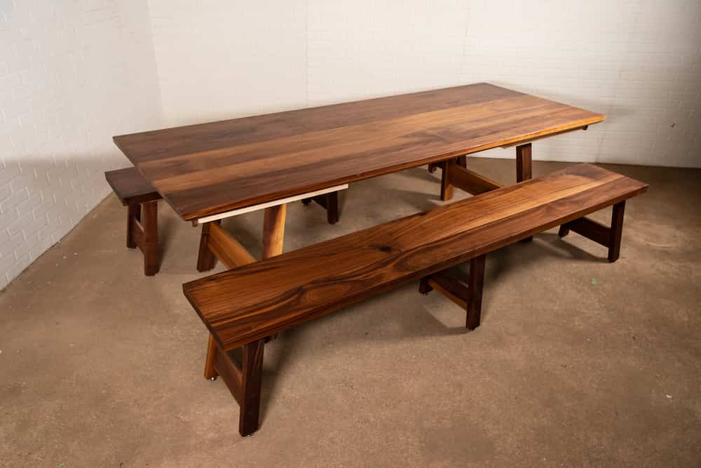 extendable walnut table and bench