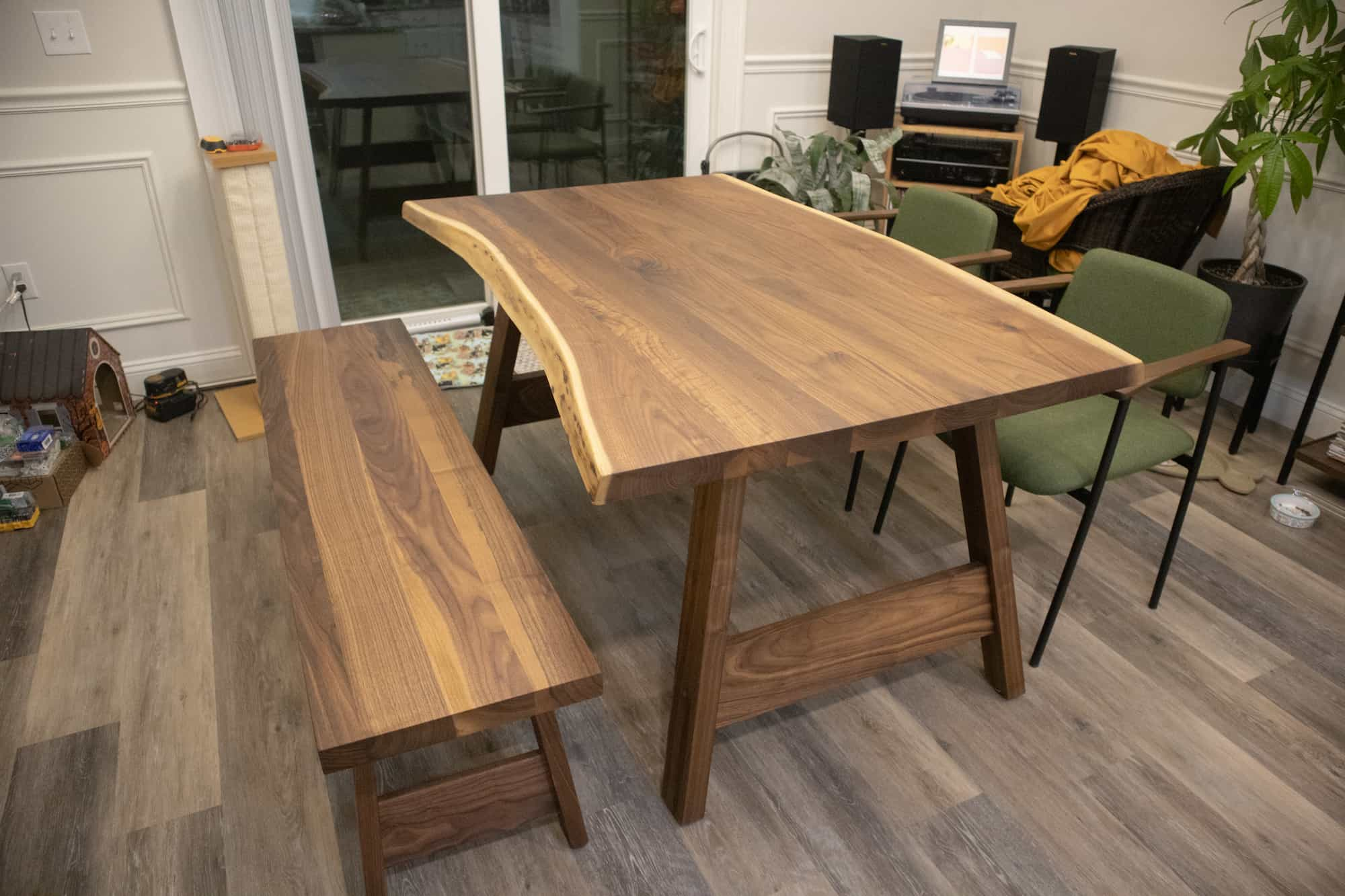 live edge table and bench