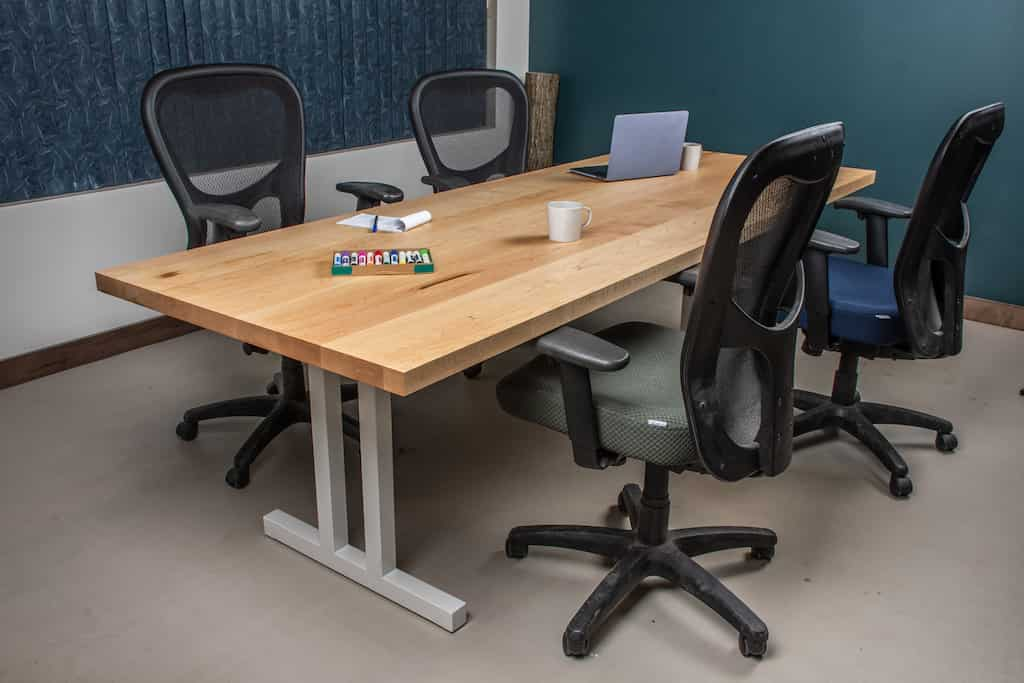 maple conference table on steel legs