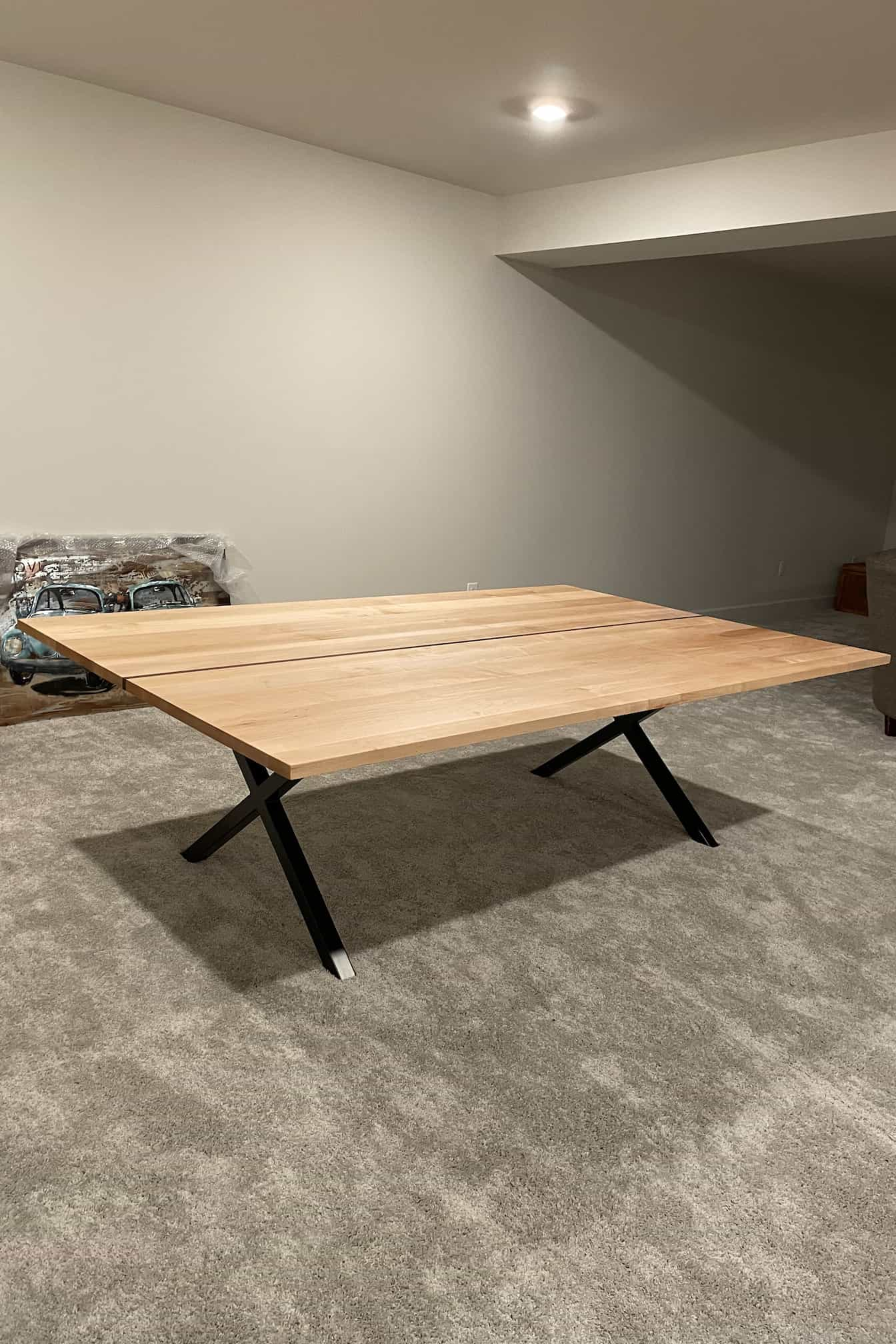 maple ping pong table on steel legs