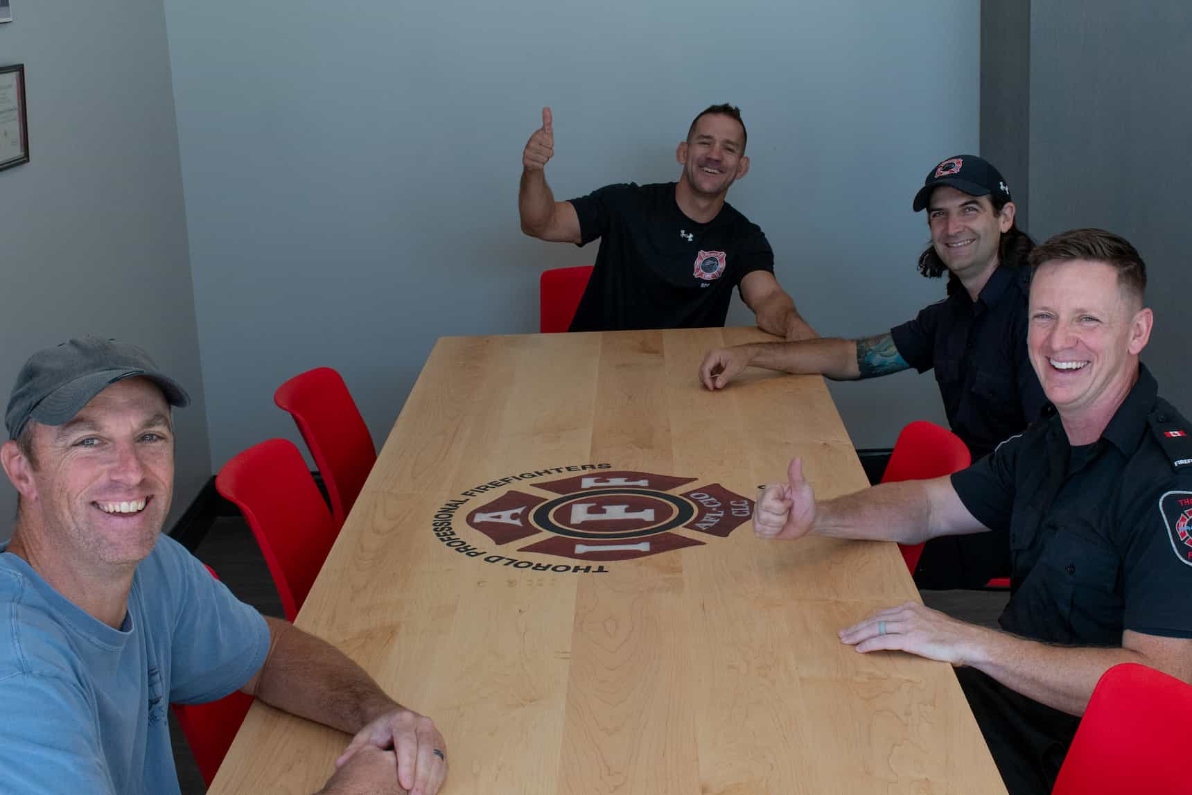 maple table with firefighter logo