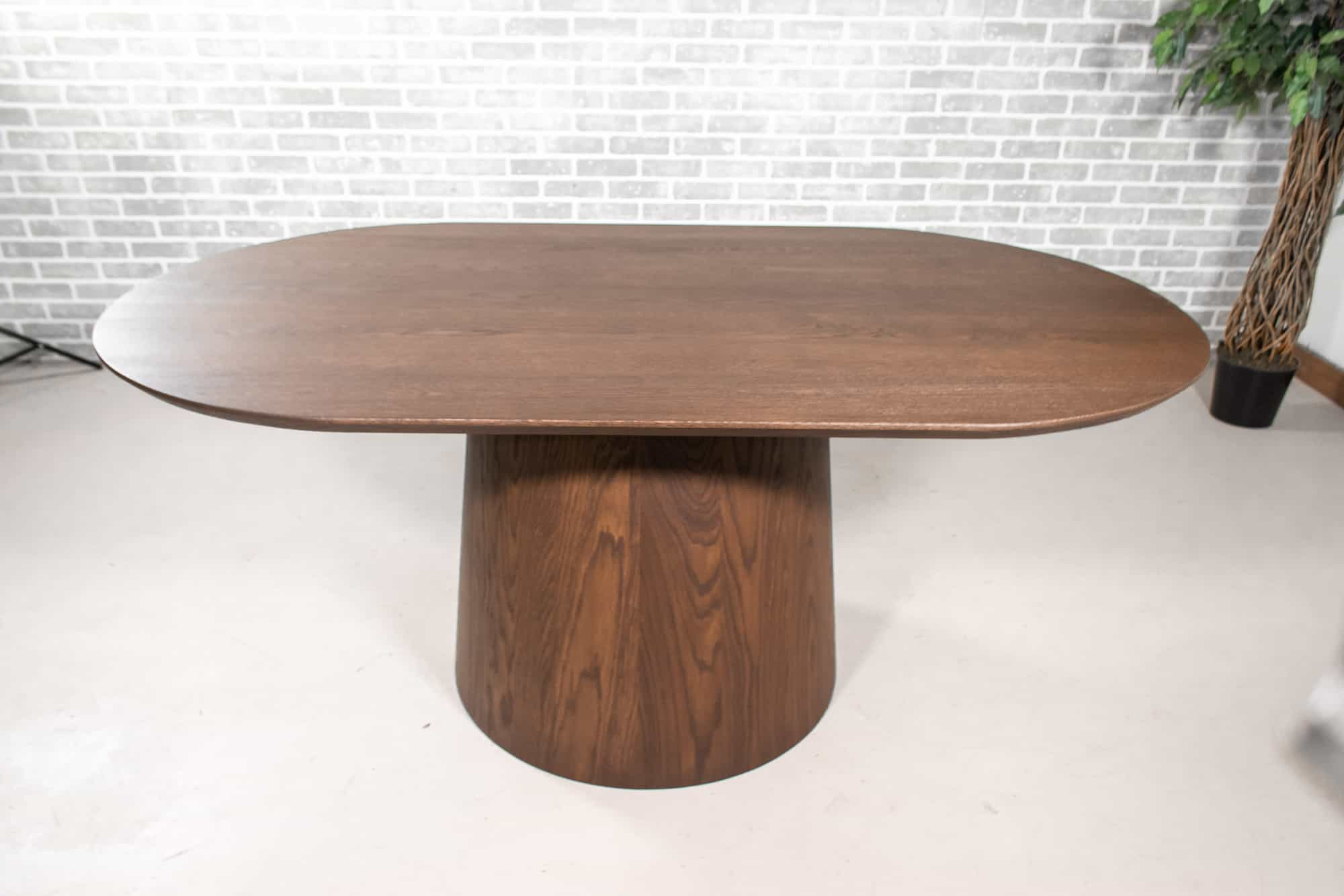 oak pedestal table in espresso