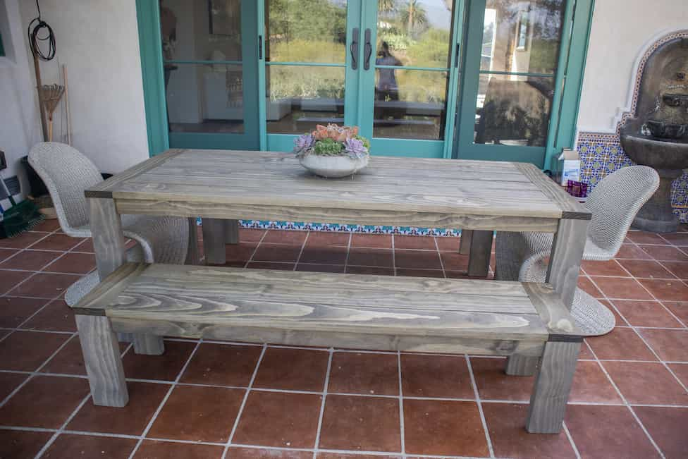 outdoor wood table and bench