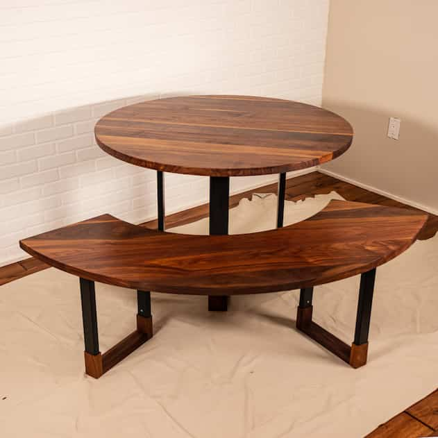 round table with rounded bench on hybrid base